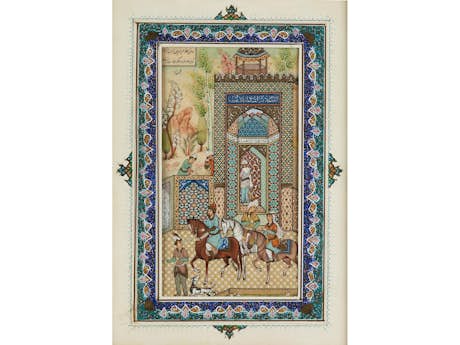Persische Miniaturmalerei mit prächtigem Goldrahmen mit Verspiegelung